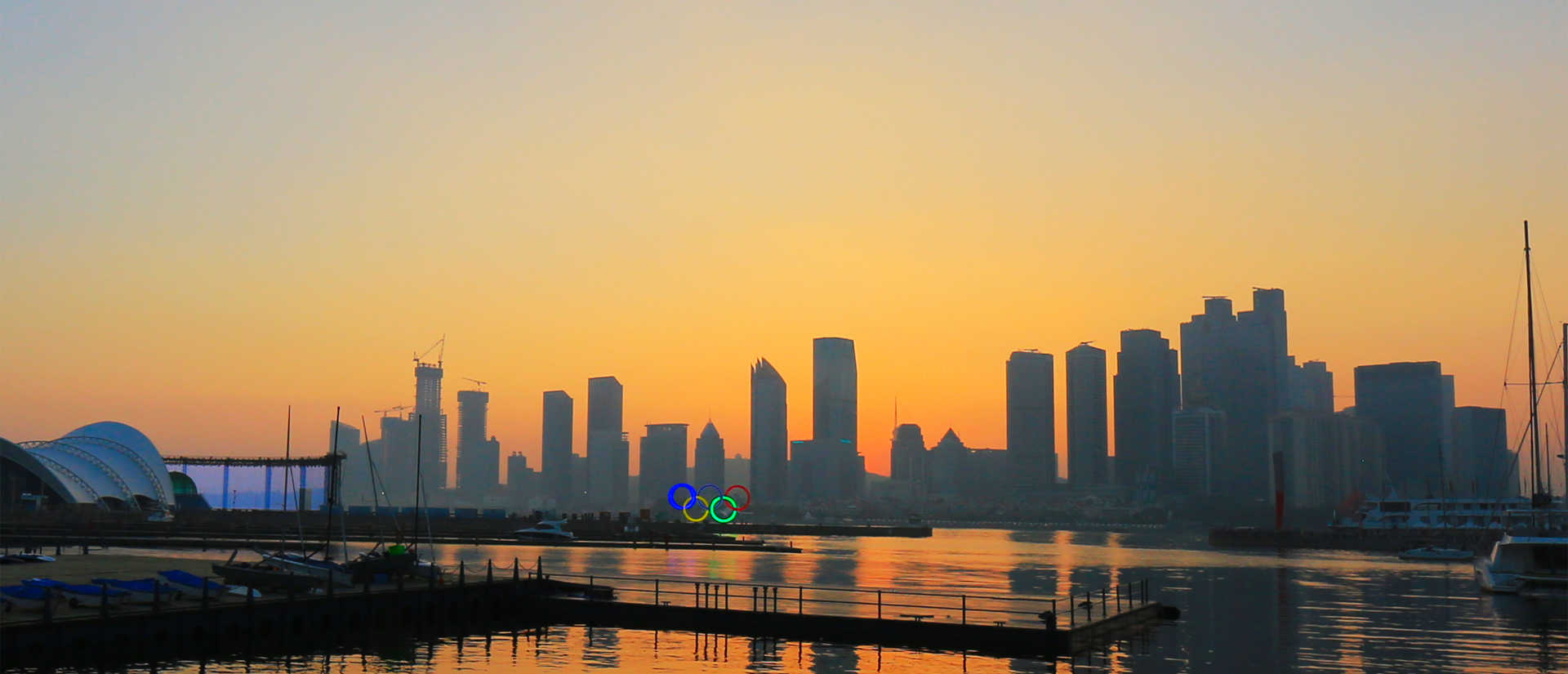 Qingdao skyline at sunset